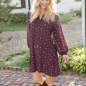 Matilda Jane Local Luxuries Dress Womens  LG Fall Boho Burgundy Floral New.